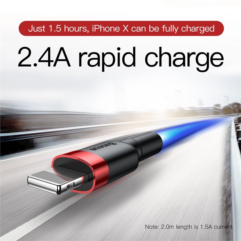 Baseus Cafule Nylon harisnyázott USB / Lightning QC3.0 1.5A kábel 2 m fekete-piros-3