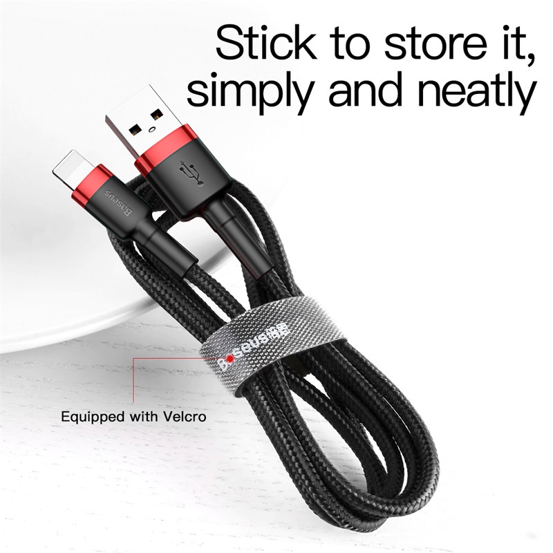 Baseus Cafule Nylon harisnyázott USB / Lightning QC3.0 1.5A kábel 2 m fekete-piros-2