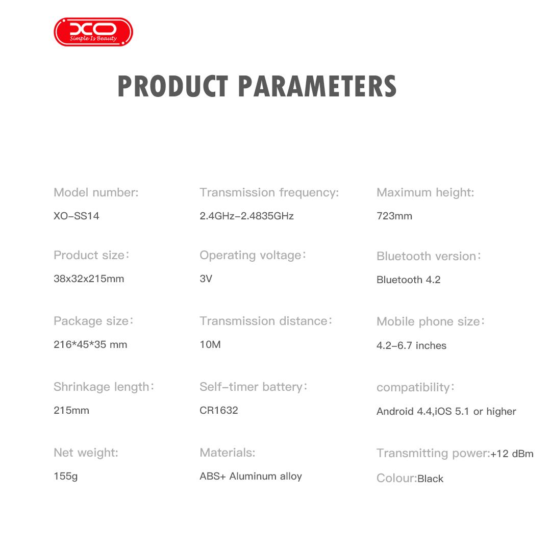 XO szelfi bot Bluetooth mobiltelefon állvány SS14 fekete 72cm ​-9