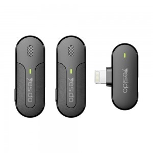 Yesido - Lavalier Mikrofon 2in1 (KR16) - Lightning, 70mAh, Vezeték nélküli, 2.4GHz - Fekete