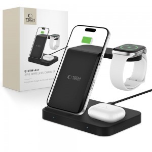 Tech-protect Qi15w-a37 3in1 Vezeték nélküli töltő Android és Apple készülékekhez fekete
