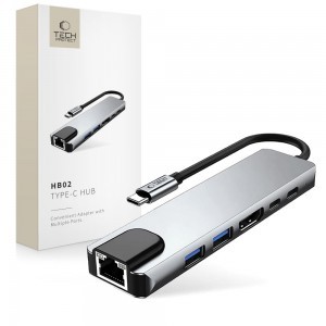 Tech-protect Hb02 Hub Adapter 6 az 1-ben Type-C + Usb2.0 + Usb3.0 + Hdmi 4k 30hz + Rj45 + Pd100w Űrszürke