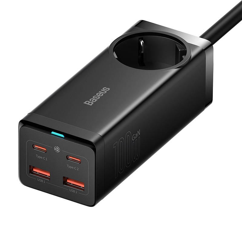 Baseus GaN3 Pro Töltő / elosztó, 2xUSB + 2xUSB-C + AC, 100W (fekete)-7