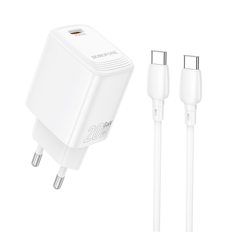 Borofone fali töltő BN26 Fuente - Type C - PD 20W Type C to Type C kábellel fehér-0