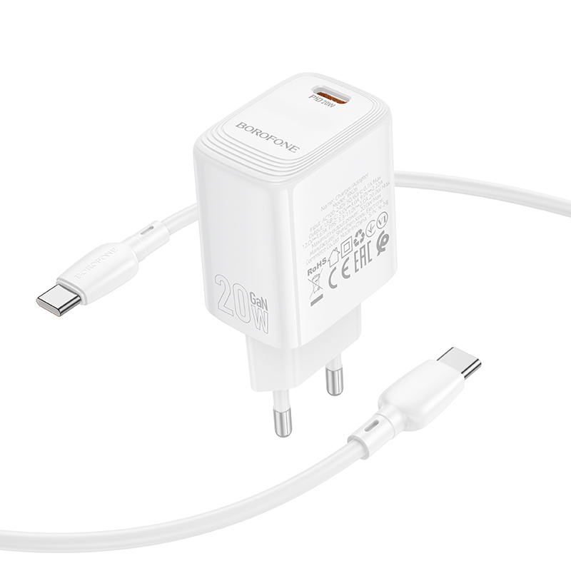 Borofone fali töltő BN26 Fuente - Type C - PD 20W Type C to Type C kábellel fehér-2