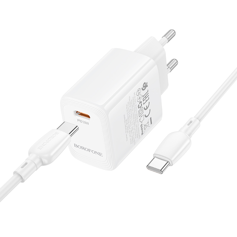 Borofone fali töltő BN26 Fuente - Type C - PD 20W Type C to Type C kábellel fehér-5