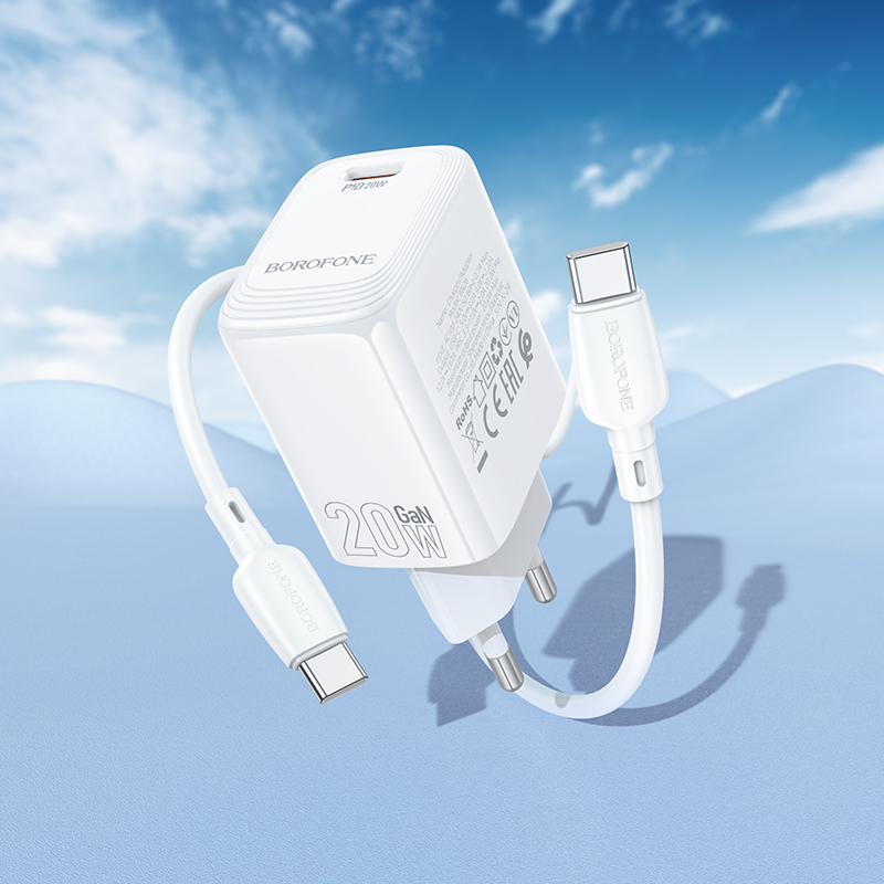Borofone fali töltő BN26 Fuente - Type C - PD 20W Type C to Type C kábellel fehér-7