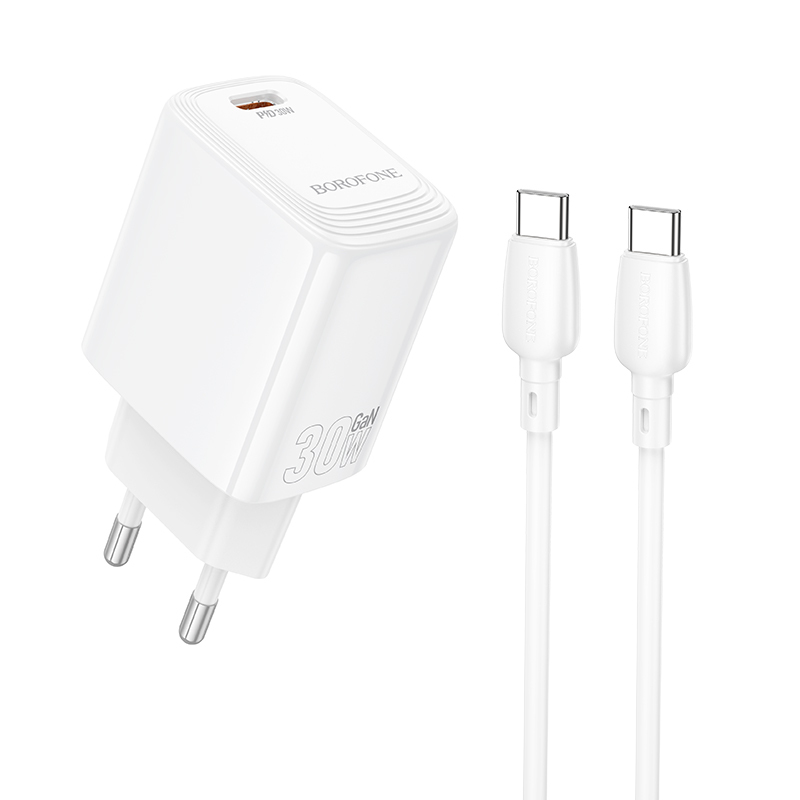 Borofone fali töltő BN28 Fuente - Type C - PD 30W Type C - Type C kábellel fehér GaN-0