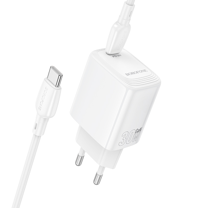 Borofone fali töltő BN28 Fuente - Type C - PD 30W Type C - Type C kábellel fehér GaN-1