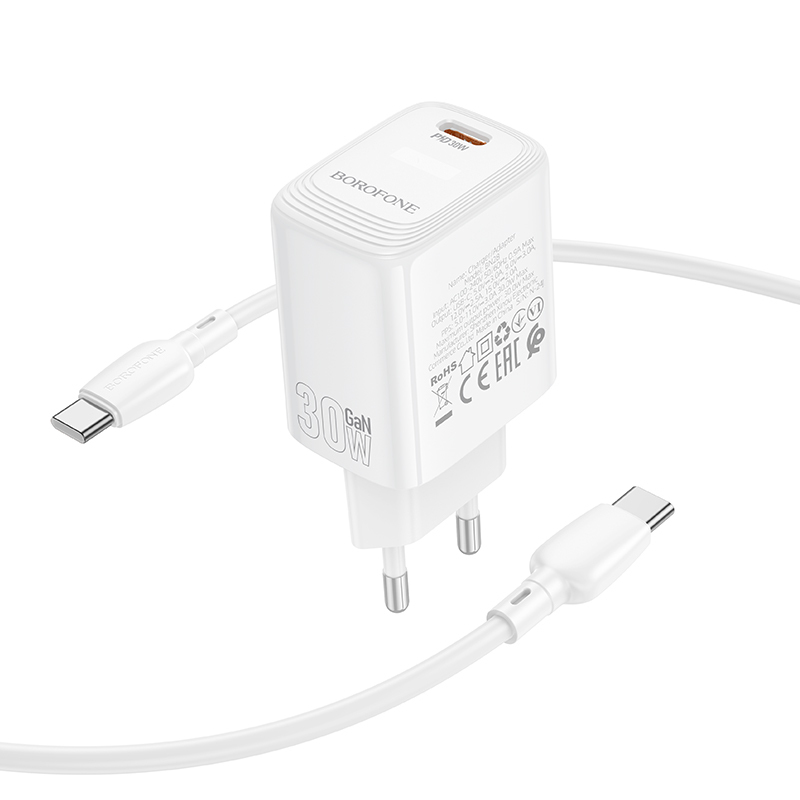 Borofone fali töltő BN28 Fuente - Type C - PD 30W Type C - Type C kábellel fehér GaN-2