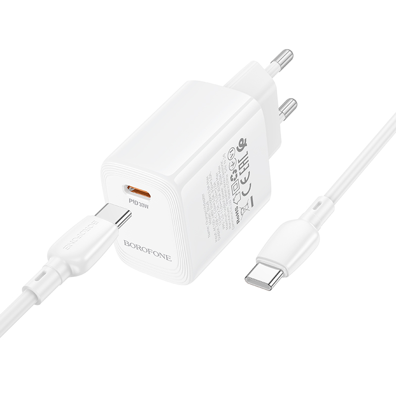 Borofone fali töltő BN28 Fuente - Type C - PD 30W Type C - Type C kábellel fehér GaN-3