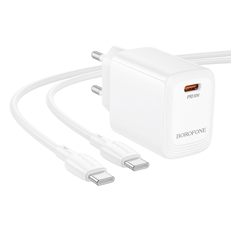 Borofone fali töltő BN28 Fuente - Type C - PD 30W Type C - Type C kábellel fehér GaN-4