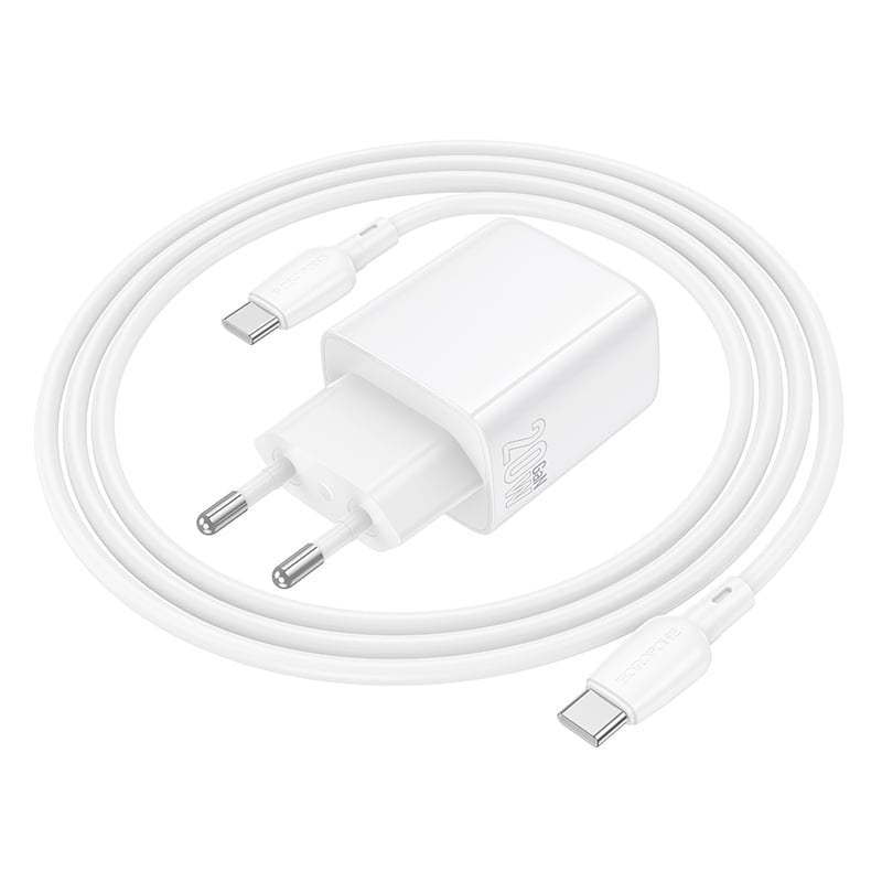 Borofone Fali töltő BN27 Fuente - USB + Type C - QC 3.0 PD 20W Type C to Type C kábellel fehér-5