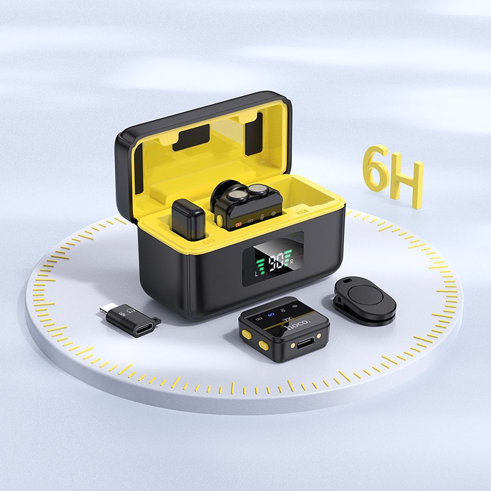 HOCO vezeték nélküli lavalier mikrofon Lightning / Type C (2 db a készletben) L17 fekete-3