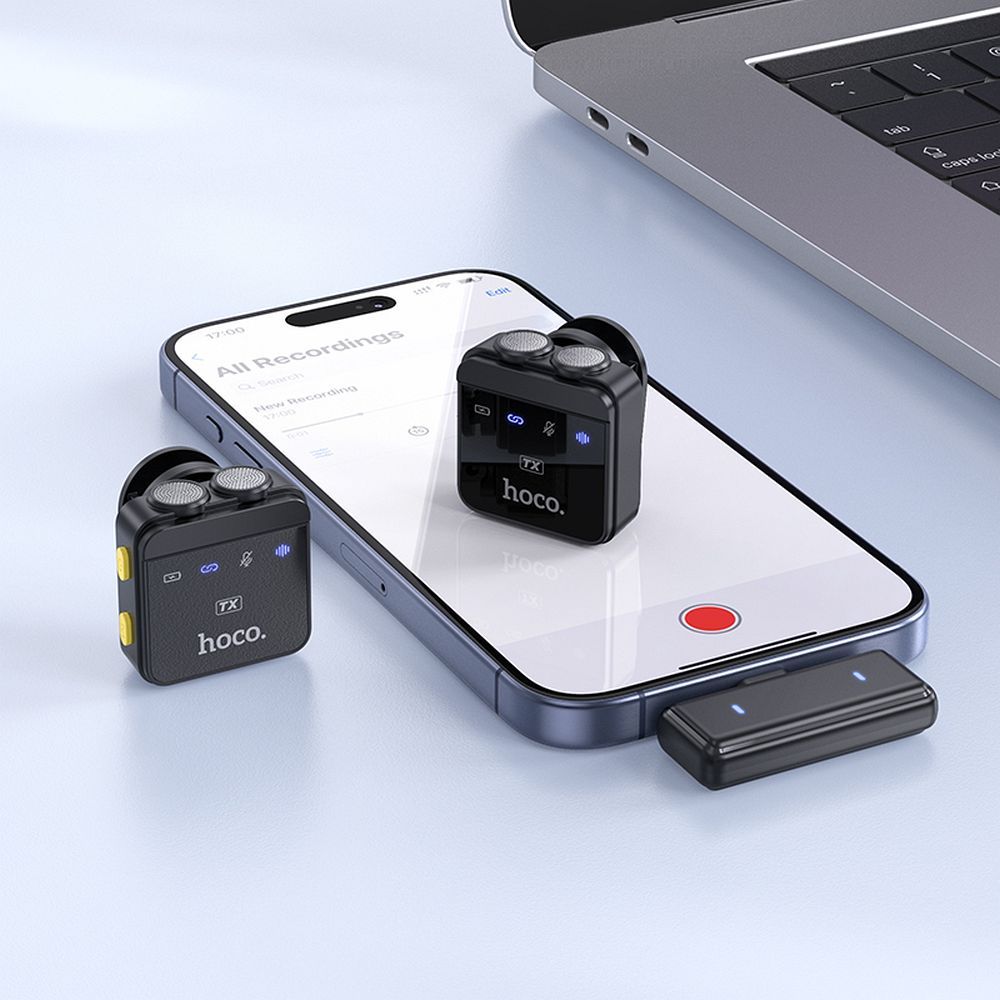 HOCO vezeték nélküli lavalier mikrofon Lightning / Type C (2 db a készletben) L17 fekete-2