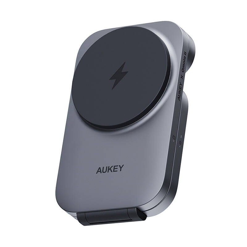 Mágneses vezeték nélküli töltő 3 az 1-ben MagFusion Aukey LC-MC312, 15W Qi2 (szürke) töltállomás-1