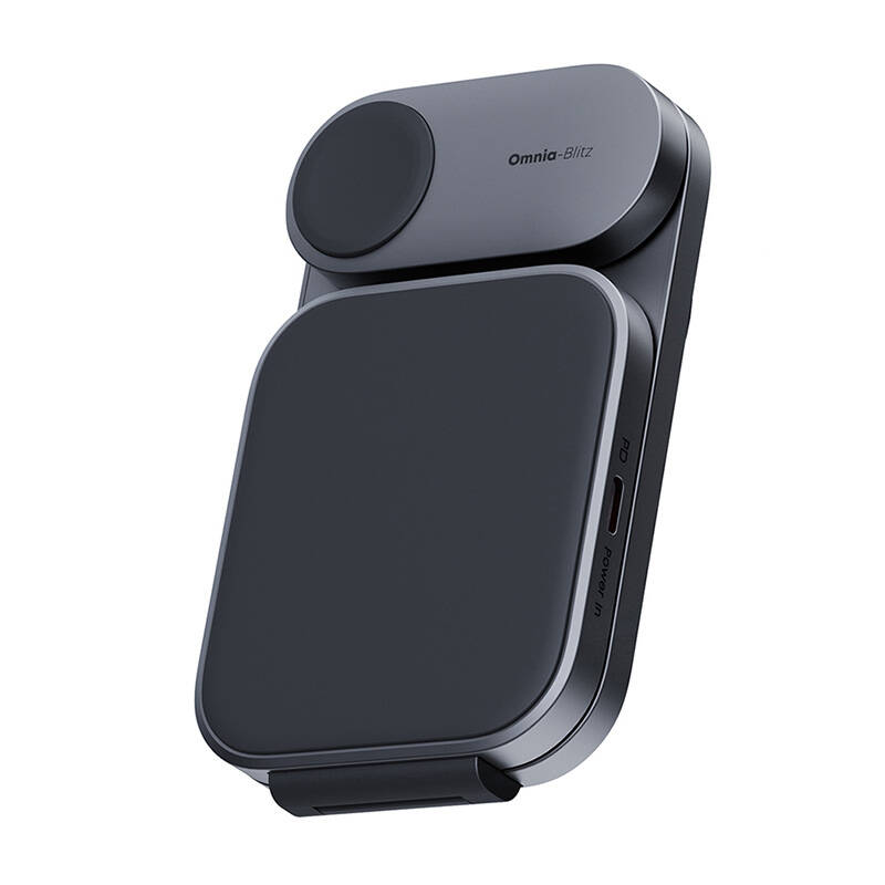 Mágneses vezeték nélküli töltő 3 az 1-ben MagFusion Aukey LC-MC312, 15W Qi2 (szürke) töltállomás-2