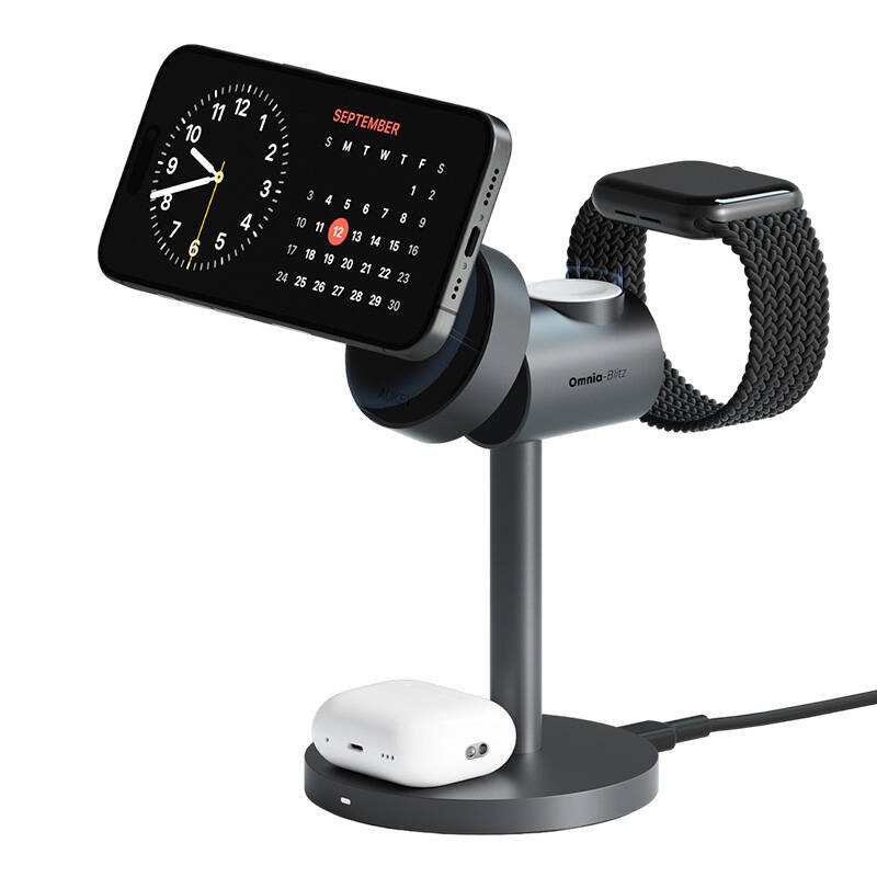 Vezeték nélküli töltőállomás MagFusion 3 az 1-ben Aukey LC-MC311, 15W Qi2 (szürke)-0