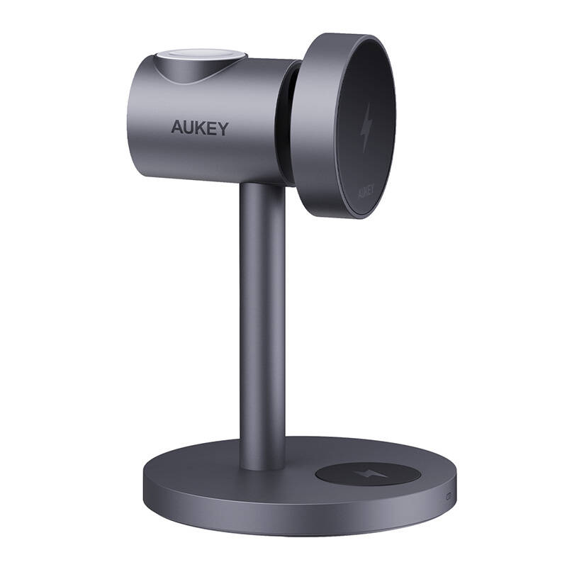 Vezeték nélküli töltőállomás MagFusion 3 az 1-ben Aukey LC-MC311, 15W Qi2 (szürke)-1