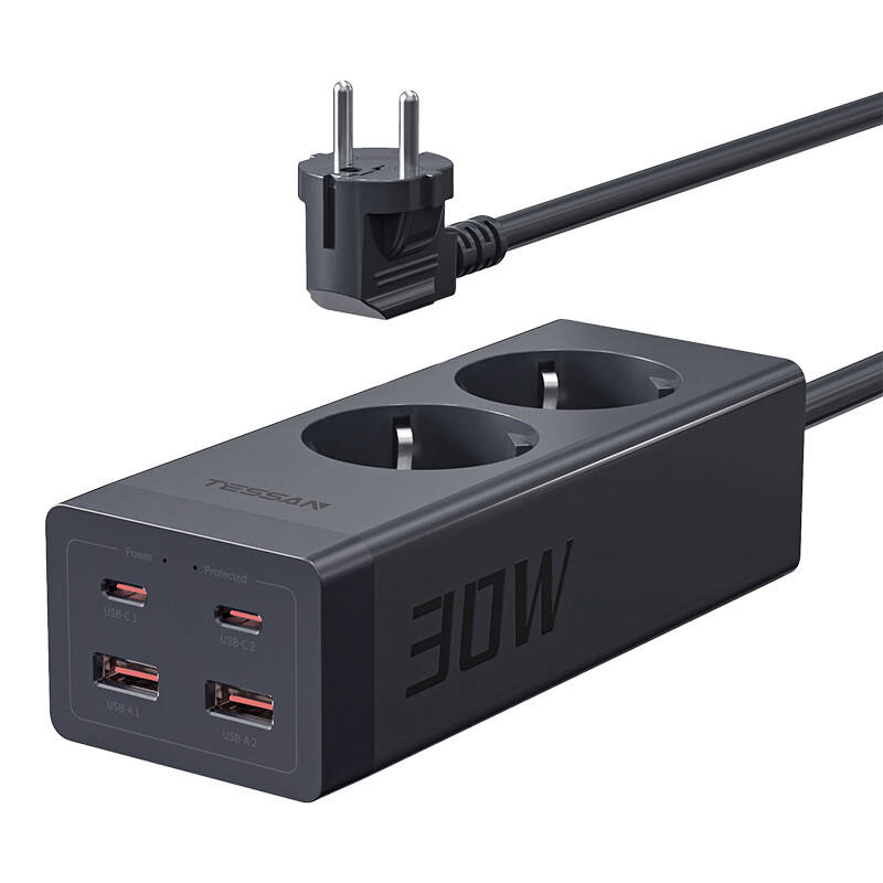 Hálózati elosztó TESSAN TS-FS01DE00 USB portokkal (2x USB-A, 2x USB-C)-1