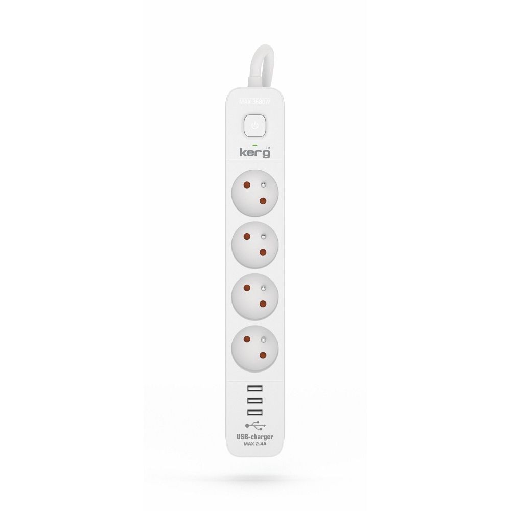 Hálózati elosztó 4 aljzat + 3 x USB A 3×1.5mm² H05VV-F 16A/250V~M02414 3 m fehér-0