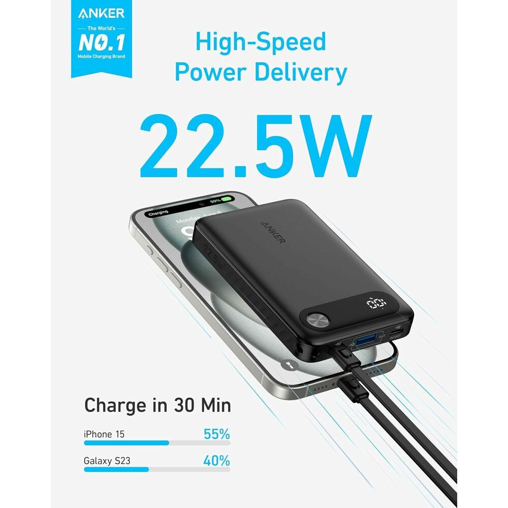  Anker - Power Bank PowerCore (A1257G11) - 2x Type-C, 1x USB, 10000mAh, 22.5W - Fekete-2
