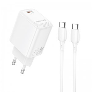 Borofone fali töltő BN28 Fuente - Type C - PD 30W Type C - Type C kábellel fehér GaN