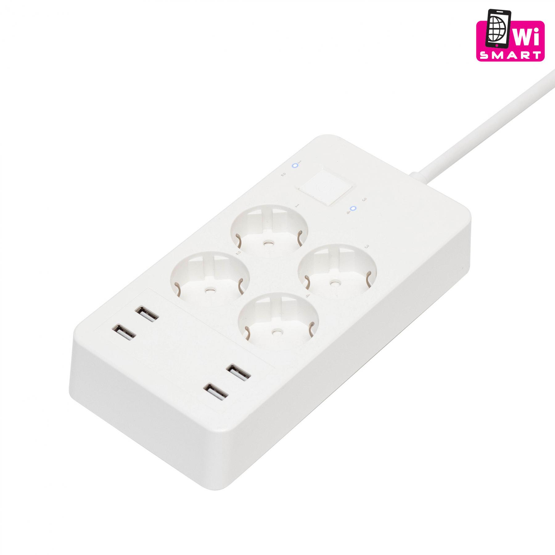 Home NV 4 WIFI smart elosztó, 1,5 m, H05VV-F 3G1,5 mm2 kábel, 4 földelt aljzat, 4 USB aljzat, max.3680W, Tuya alkalmazás kompatibilis, WiFi-s-0