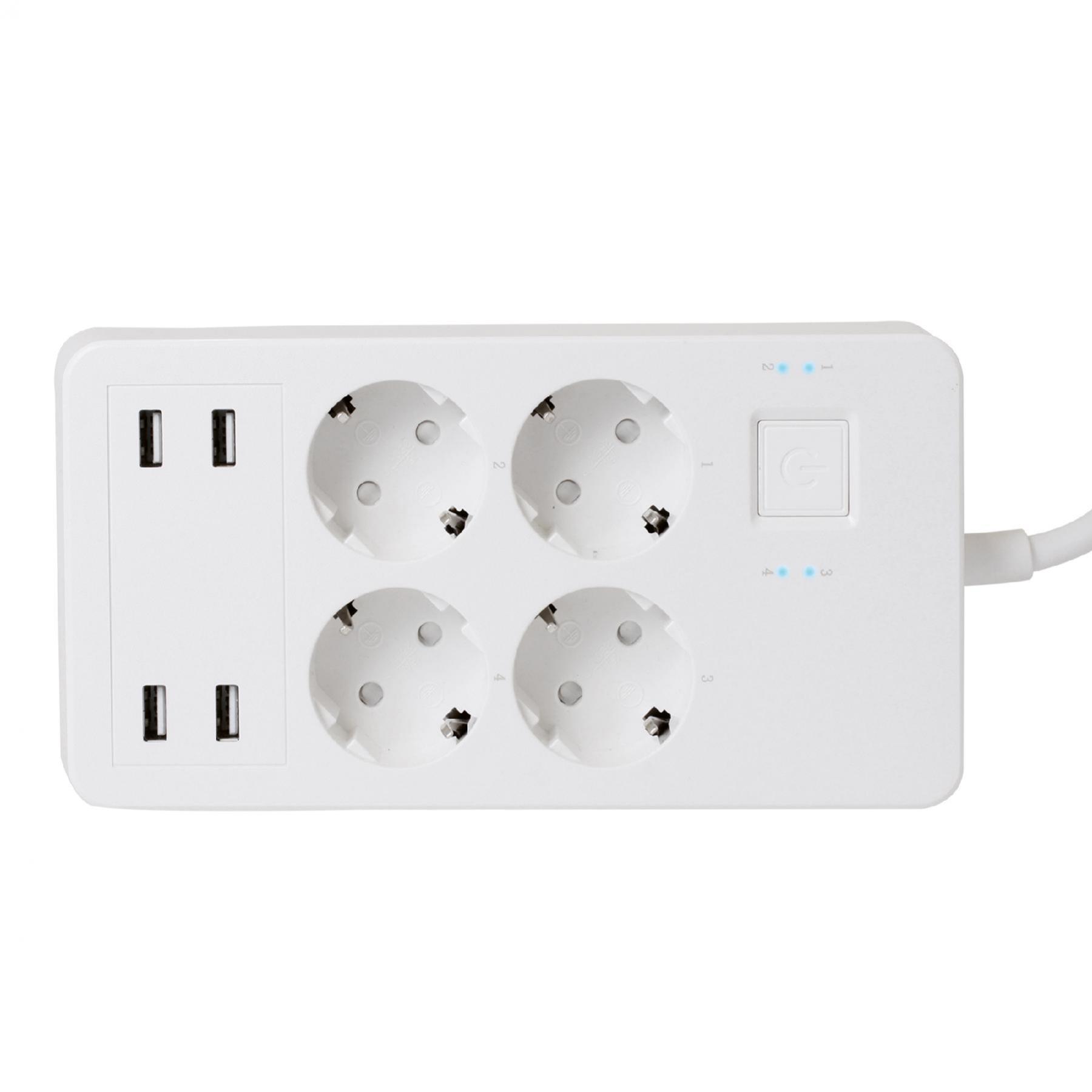 Home NV 4 WIFI smart elosztó, 1,5 m, H05VV-F 3G1,5 mm2 kábel, 4 földelt aljzat, 4 USB aljzat, max.3680W, Tuya alkalmazás kompatibilis, WiFi-s-1