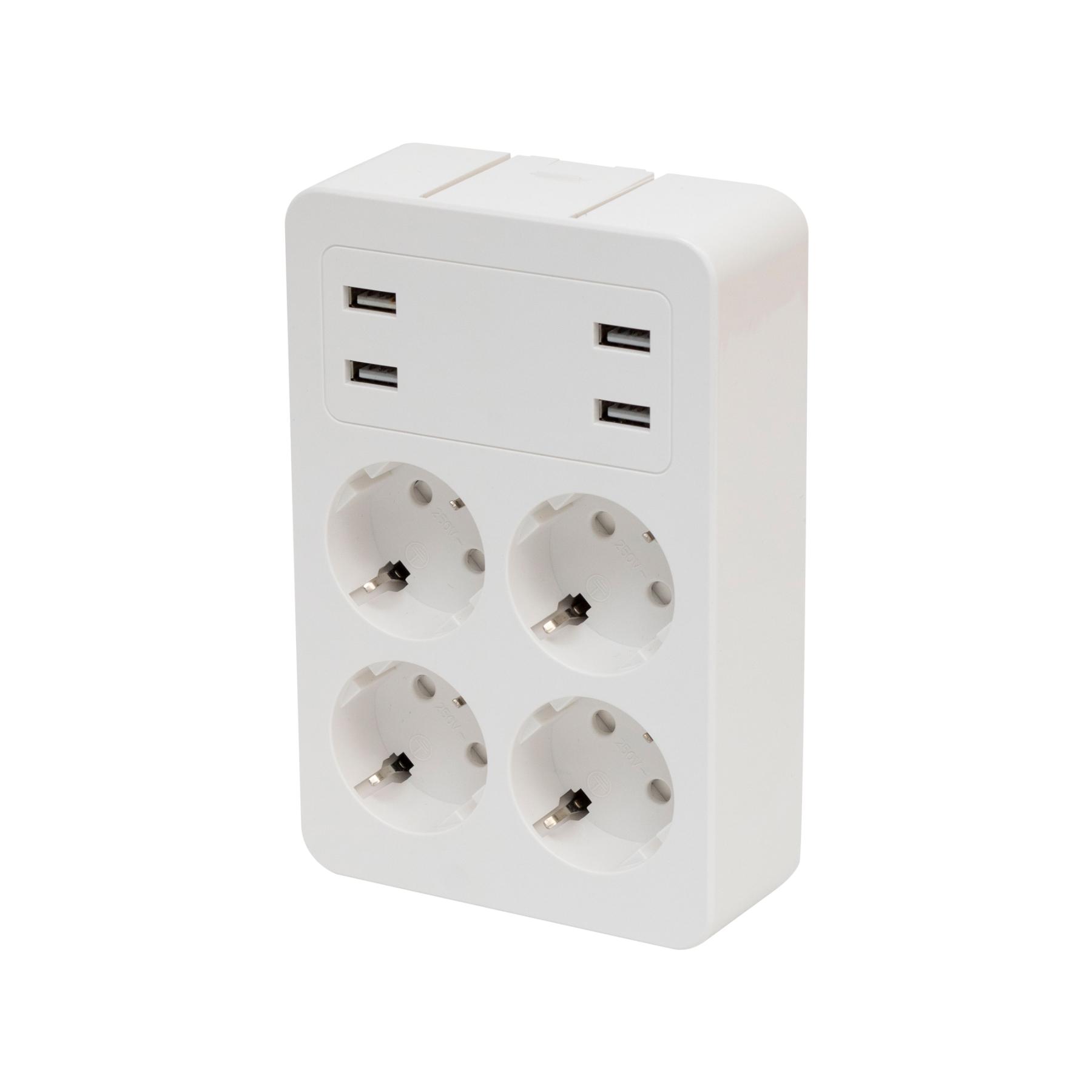 Home NV 4 USB tálcás USB-s elosztó, 4 földelt aljzat, 4 USB aljzat össz 2,4A, elforgatható csatlakozódugó, max.3680W-0