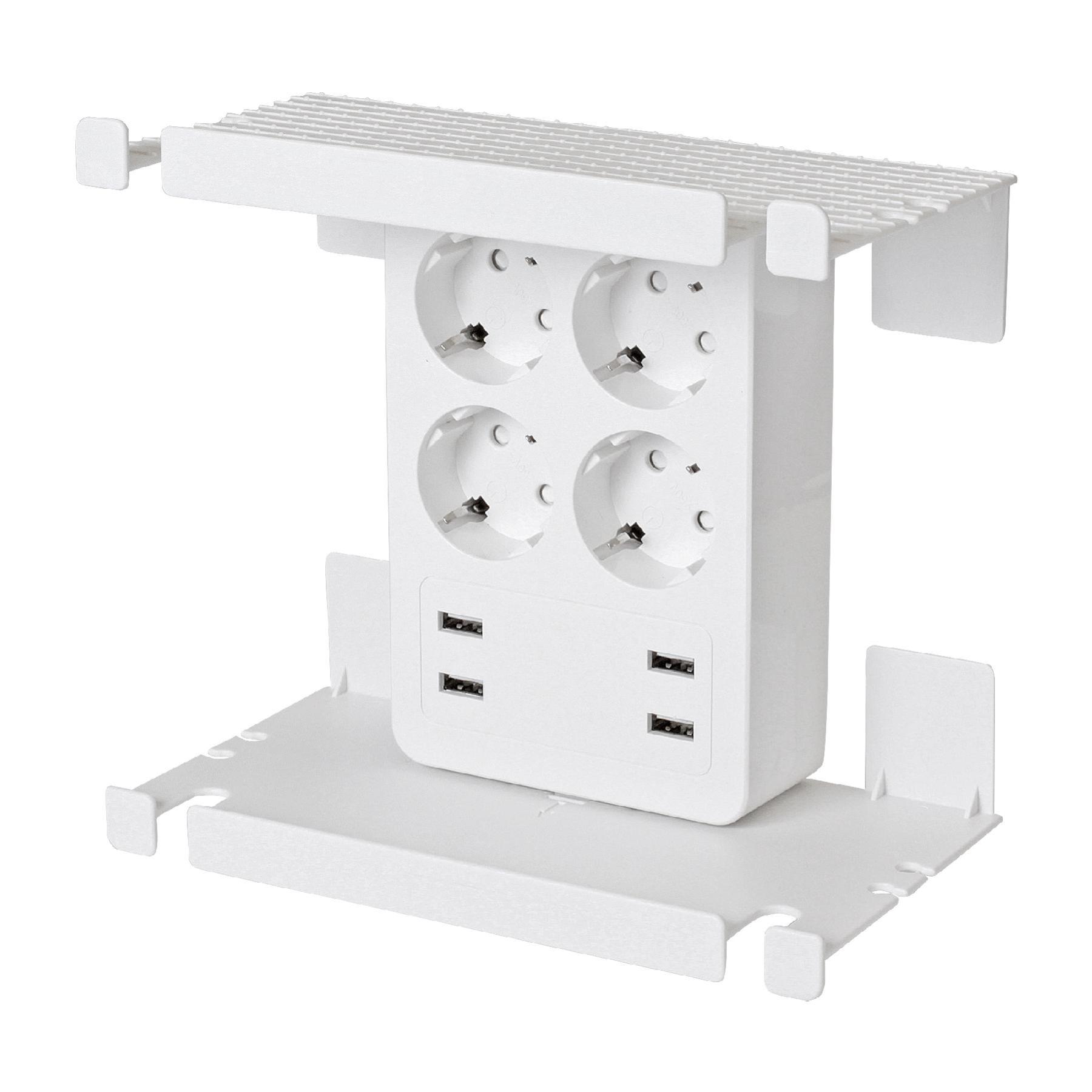 Home NV41USB tálcás USB-s elosztó, 4 földelt aljzat, 4 USB aljzat össz. 1,9A, elforgatható csatlakozódugó, max.3680W,-1