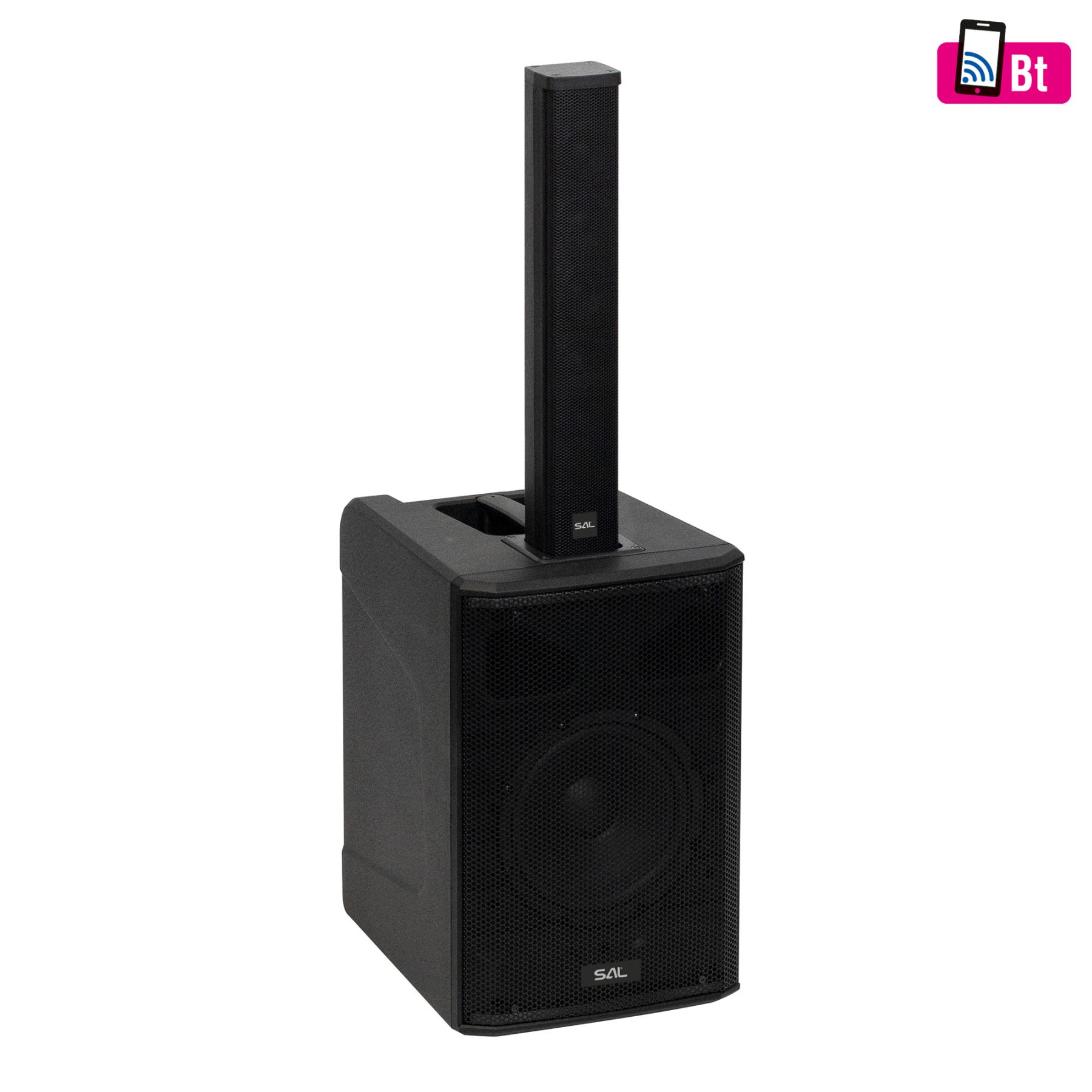 SAL PAS8W42S professzionális oszlopsugárzó hangrendszer, 20cm mélysugárzó, 4x2” szélessávú szatellit hangszóró, aktív zenekari hangdoboz, Bluetooth, állvány-0