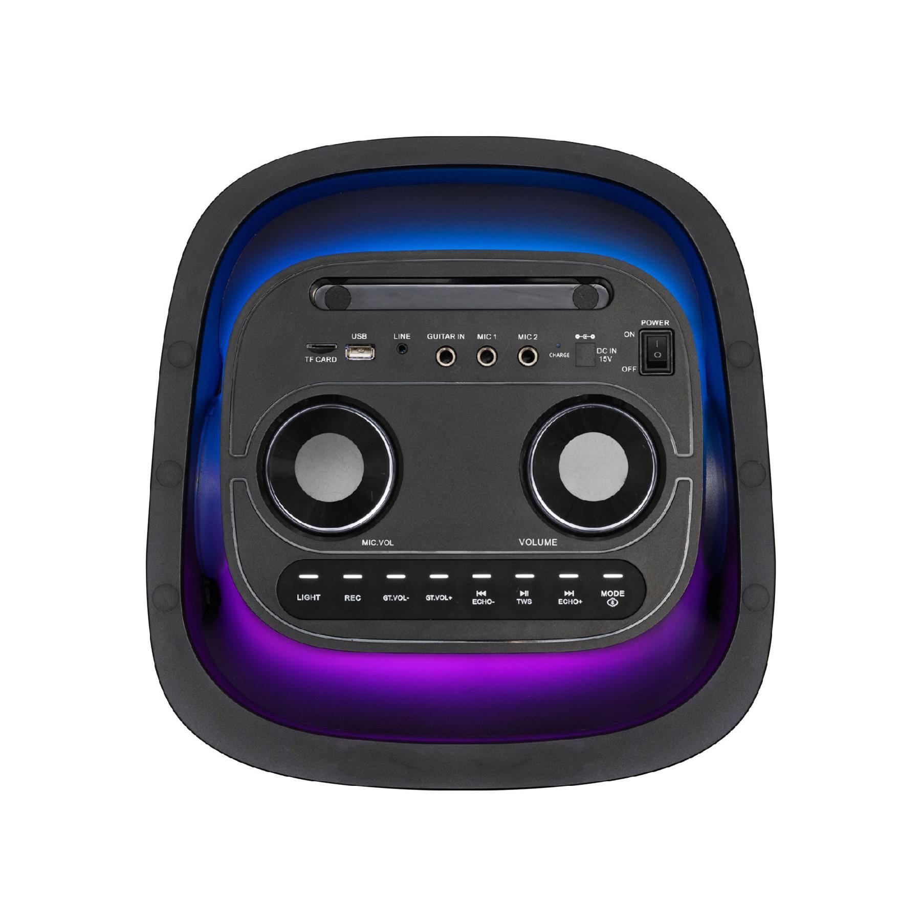 SAL PAR2400BT party hangdoboz, 160 Watt, beépített akkumulátorral és LED fénnyel, BT TWS kapcsolat, USB/microSD zenelejátszás, karaoke mód, LINE, gitár és mikrofon bemenetek, két darab bass-reflex mélysugárzó, 2-utas, 3 hangszóró-8