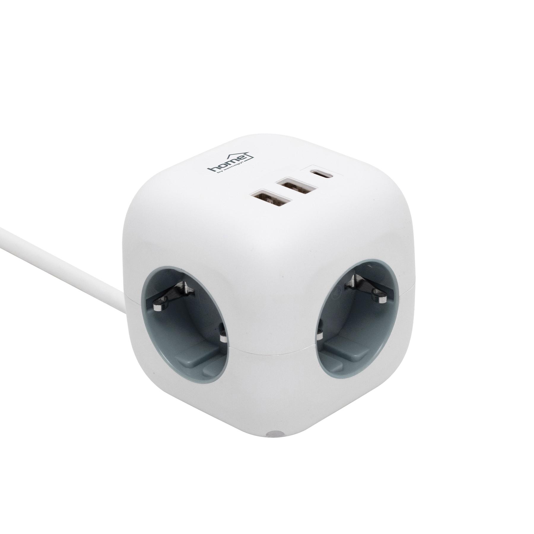 Home CUBE2 kocka elosztó, max. 3680 W, USB töltő, 3 aljzat gyermekvédelemmel, 1,5 m hosszú vezeték-0