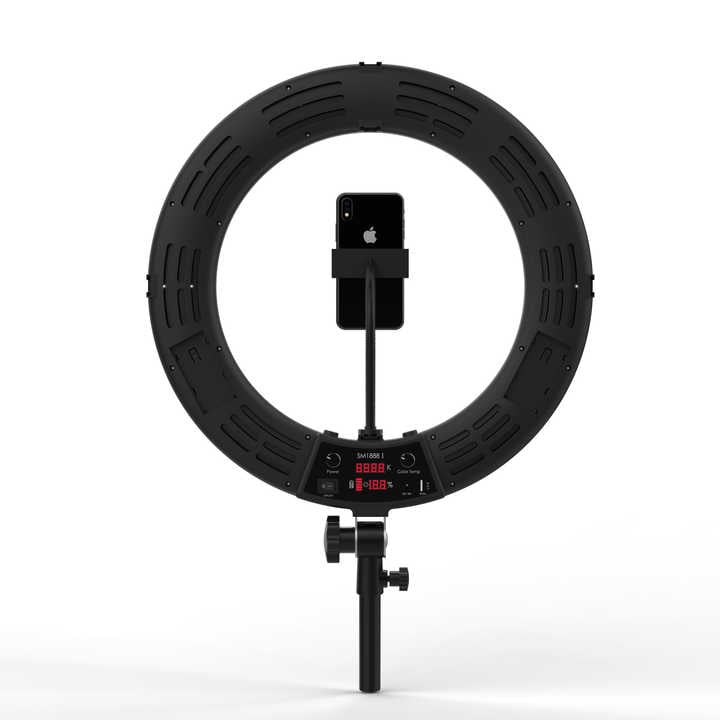 45cm G-180 fekete LED körfény, körlámpa, ringlight állvánnyal -0
