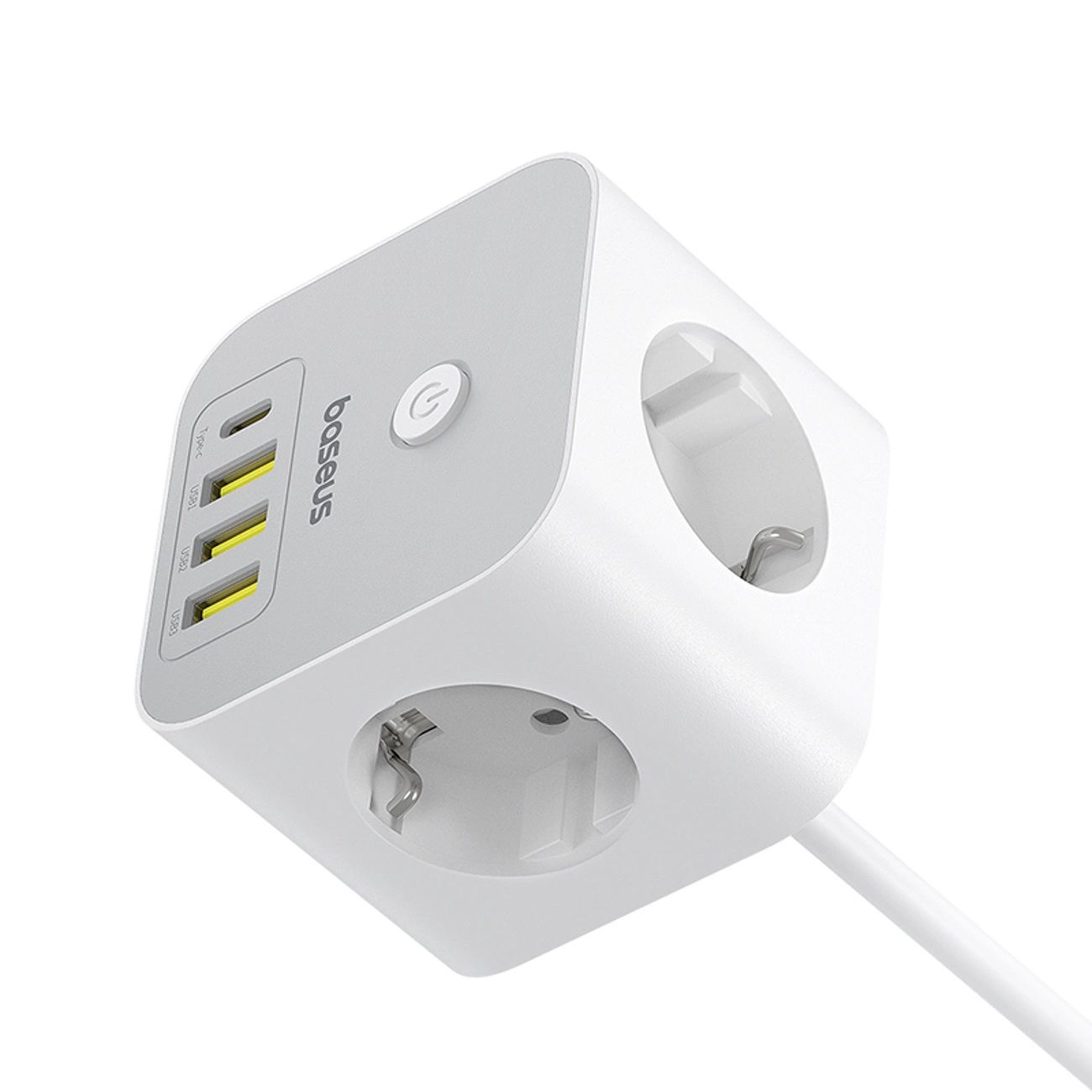 Baseus PowerCombo 7 az 1-ben hálózati elosztó kocka, 3 AC + 3 x USB-A + 1 x USB-C 20W 1,5 m - fehér-7