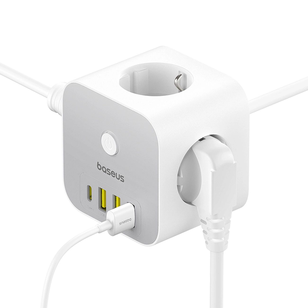 Baseus PowerCombo 7 az 1-ben hálózati elosztó kocka, 3 AC + 3 x USB-A + 1 x USB-C 20W 1,5 m - fehér-6