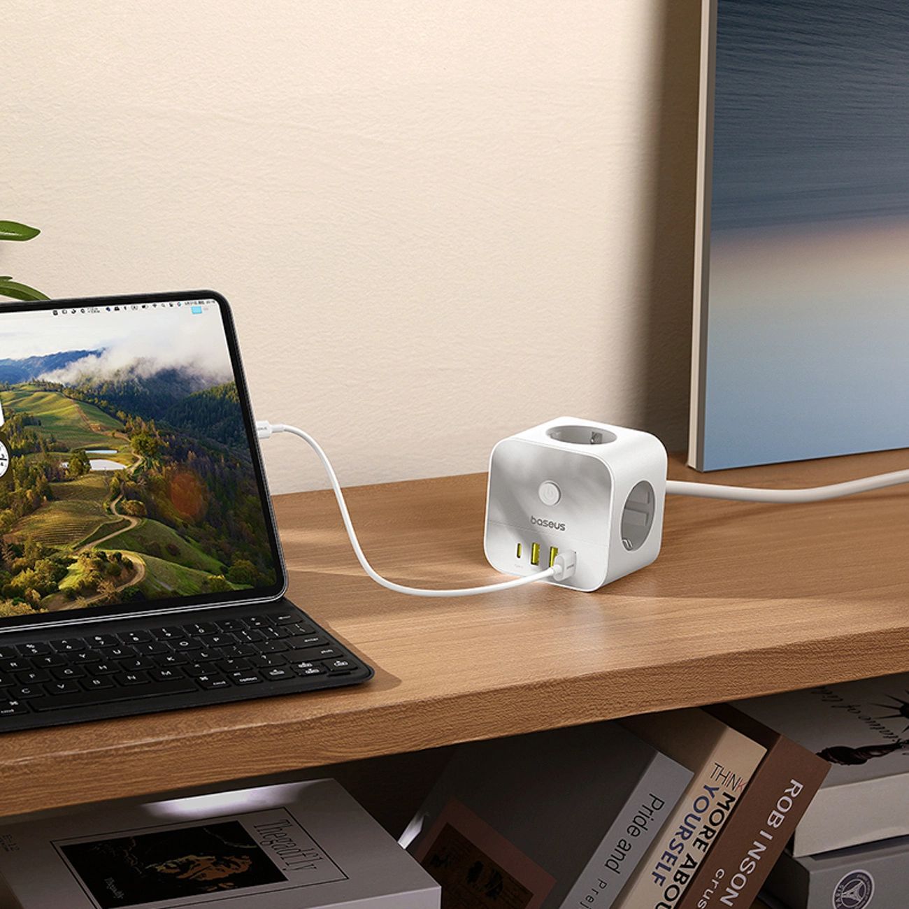 Baseus PowerCombo 7 az 1-ben hálózati elosztó kocka, 3 AC + 3 x USB-A + 1 x USB-C 20W 1,5 m - fehér-10
