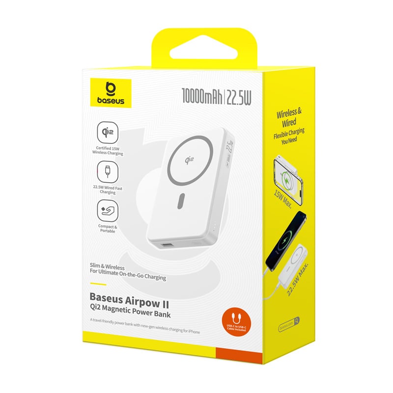 Baseus Airpow2 Qi2 mágneses powerbank 10000mAh 22.5W (fehér) magsafe-6
