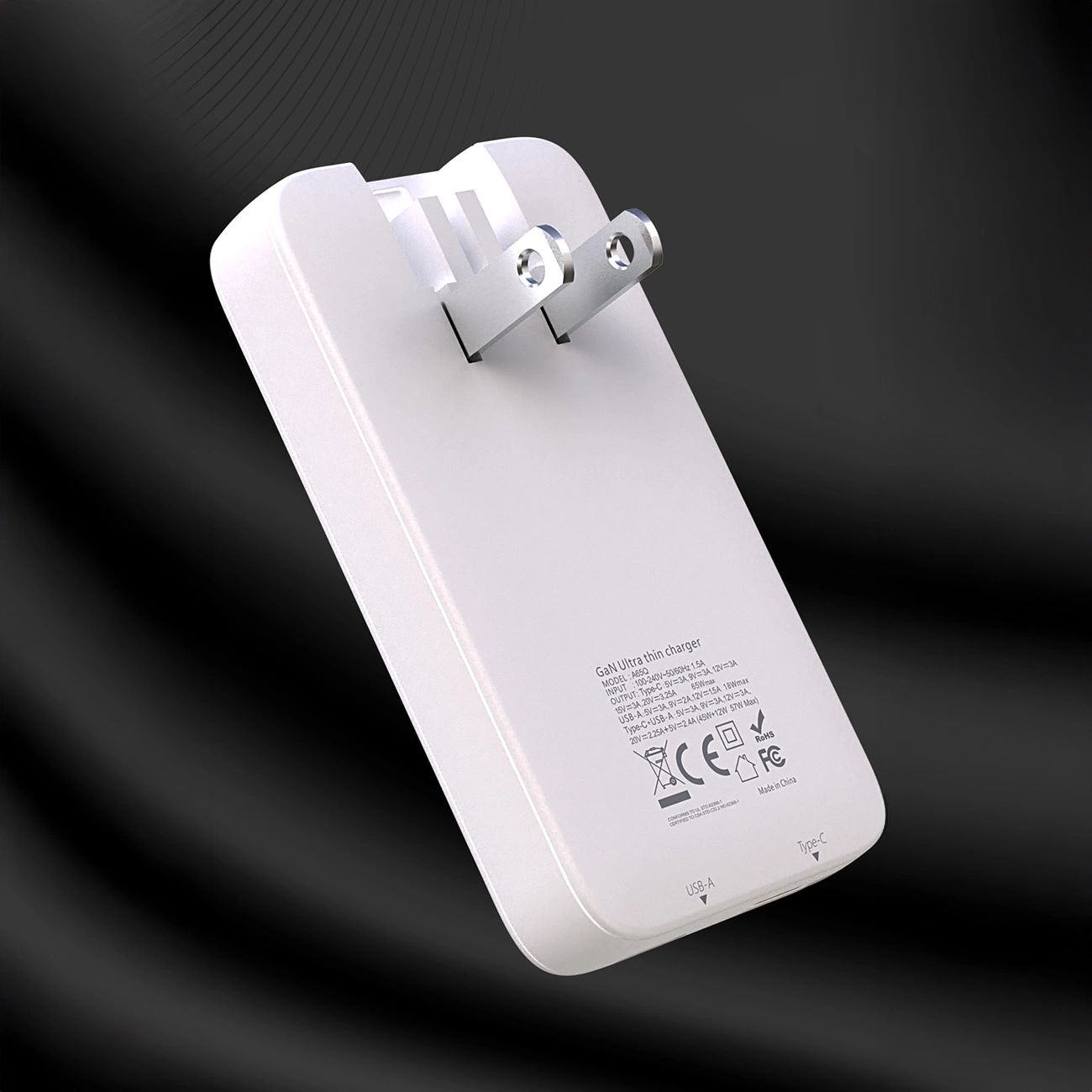 GaN Dudao A65Q 65W USB-A / USB-C PD Ultra-Vékony utazó Fali Töltő - Fehér (EU,US)-1