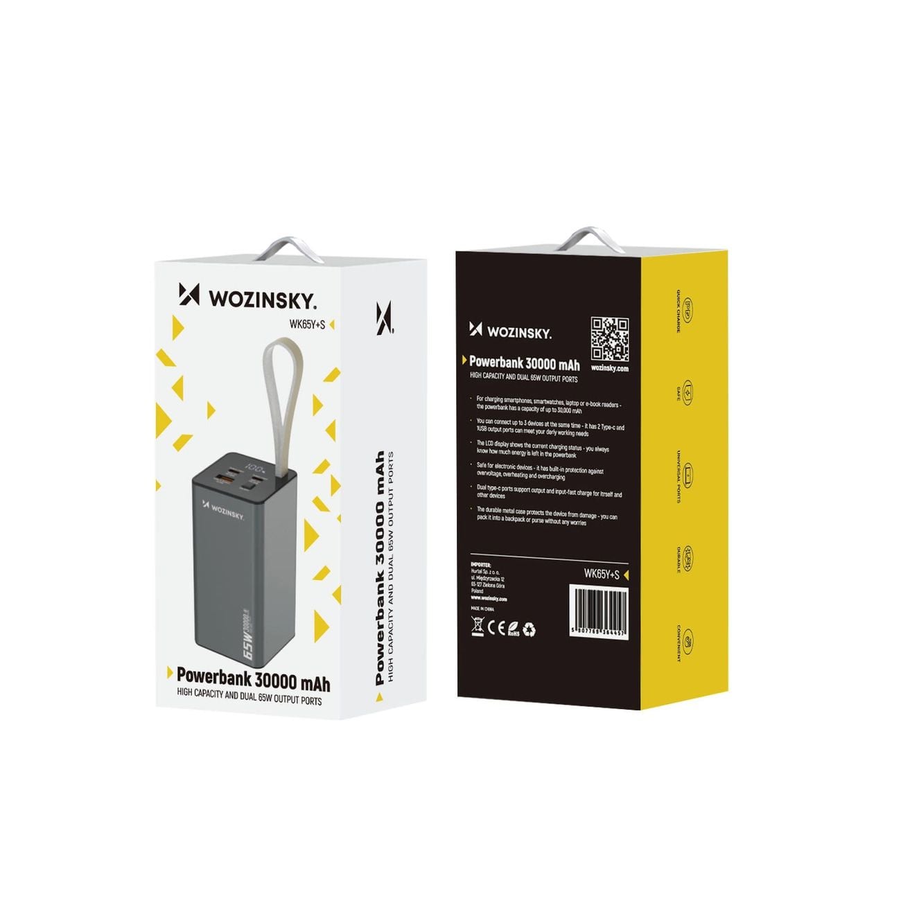 30000mAh Powerbank Wozinsky K65+ 65W 2x USB-C, 1x USB-A 65W- szürke-5
