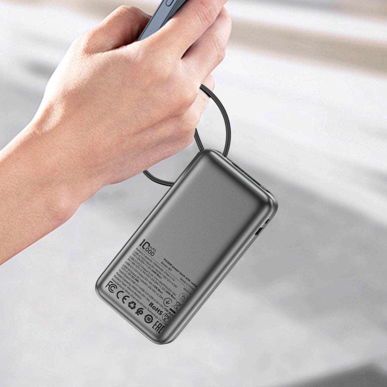 Acefast M7-10000 PD30W Powerbank beépített kábellel - Fekete-6