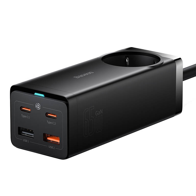 Baseus GaN3 Pro hálózati elosztó töltő 2xUSB + 2xUSB-C + AC, 65W (fekete)-1