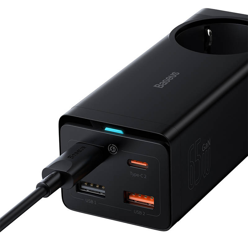 Baseus GaN3 Pro hálózati elosztó töltő 2xUSB + 2xUSB-C + AC, 65W (fekete)-5