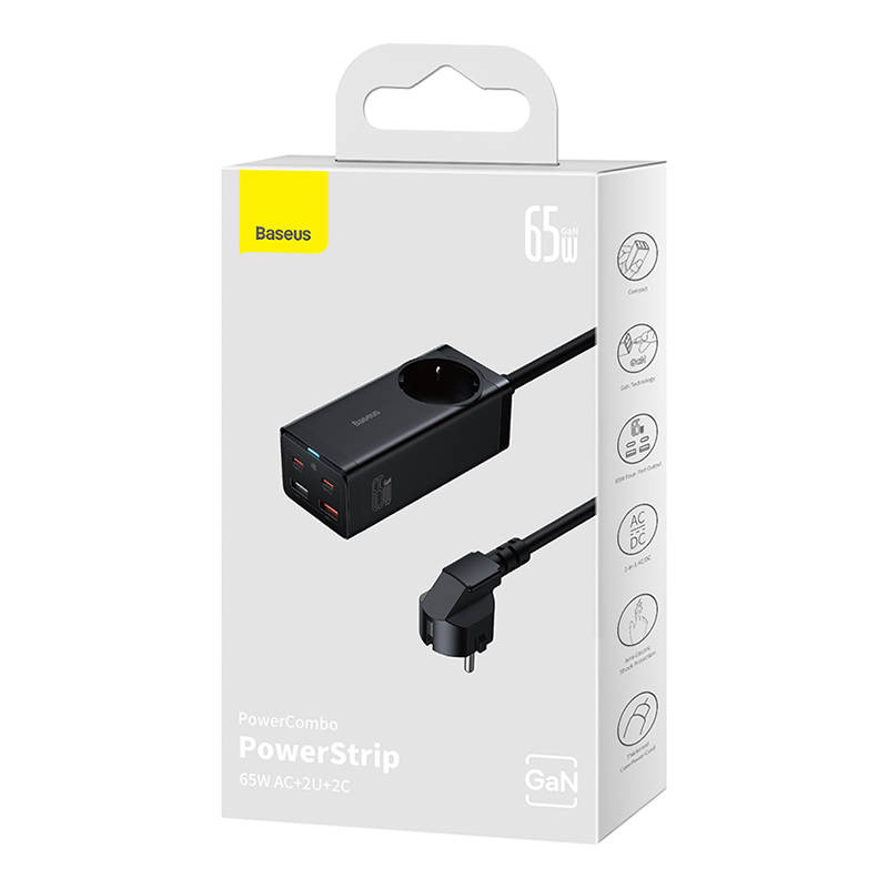 Baseus GaN3 Pro hálózati elosztó töltő 2xUSB + 2xUSB-C + AC, 65W (fekete)-6