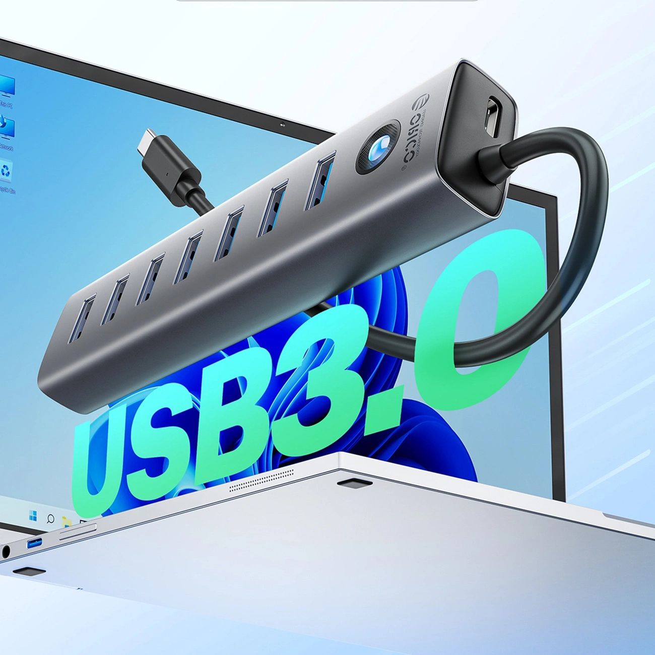 Orico CL7U-U3 hub 7x USB-A 3.0 + USB-C 5V/3A 1m - szürke-2