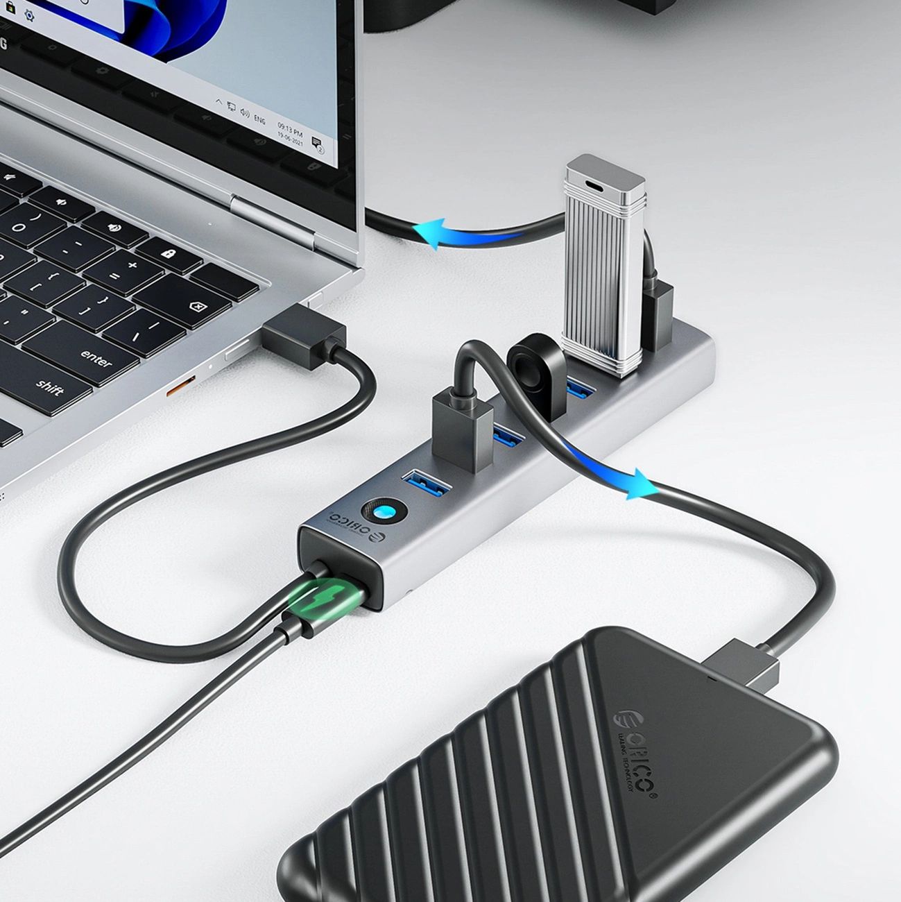 Orico CL7U-U3 hub 7x USB-A 3.0 + USB-C 5V/3A 1m - szürke-3