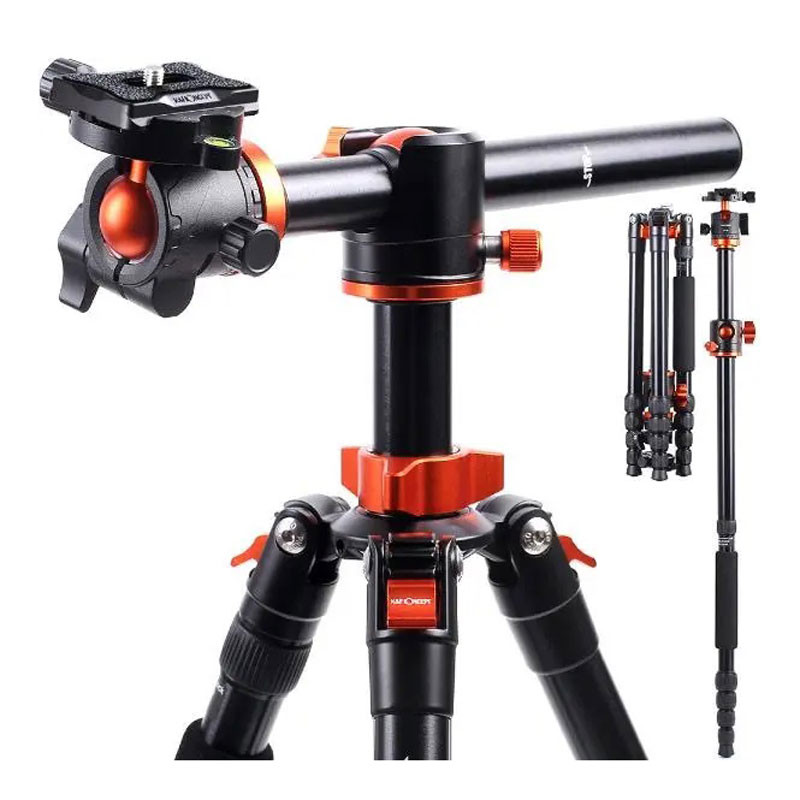 K&F Concept T255A4 dönthető középoszlopú állvány/monopod (aluminium) + BH-28L gömbfej-0
