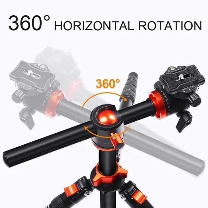 K&F Concept T255A4 dönthető középoszlopú állvány/monopod (aluminium) + BH-28L gömbfej-1