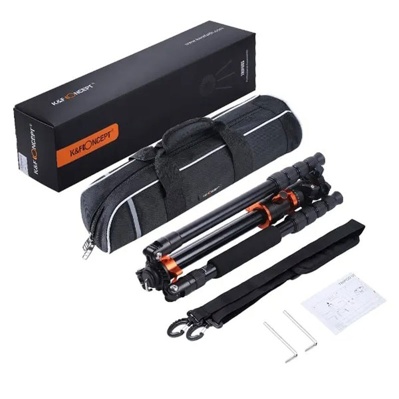 K&F Concept T255A4 dönthető középoszlopú állvány/monopod (aluminium) + BH-28L gömbfej-2